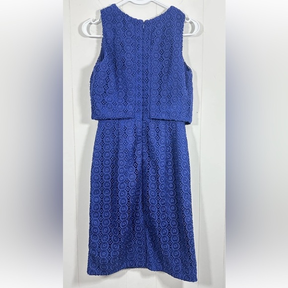 J Crew Women’s Blue Sheath Dress Eylelet Lace Overlay size 0 Side Pockets - Picture 4 of 10